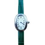 Cartier Baignoire 31×23 мм, белый циферблат, зелёный ремешок (стальной корпус)