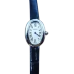 Cartier Baignoire 31×23 мм, белый циферблат, чёрный ремешок (стальной корпус)