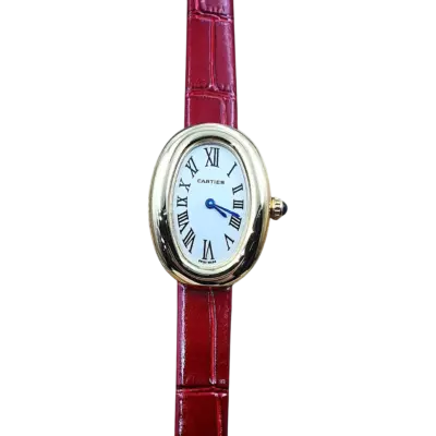 Cartier Baignoire 31×23 мм, белый циферблат, красный ремешок