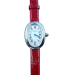 Cartier Baignoire 31×23 мм, белый циферблат, красный ремешок (стальной корпус)