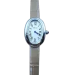 Cartier Baignoire 31×23 мм, белый циферблат, бежевый ремешок (корпус с жёлтым покрытием)
