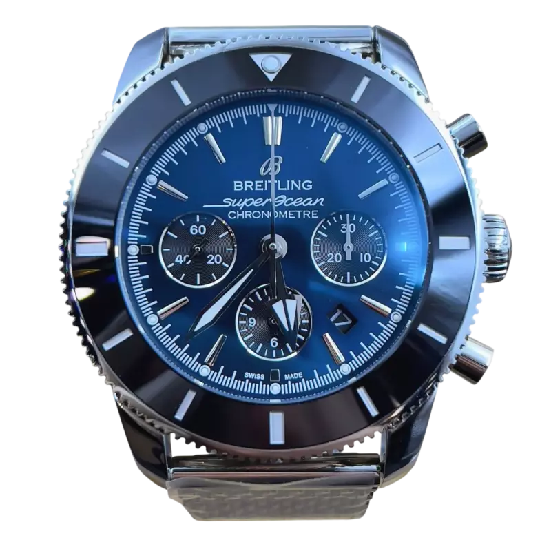 Breitling Superocean Heritage Chronograph 44 мм с синим циферблатом и стальным браслетом-сеткой