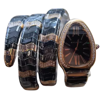 Bvlgari Serpenti тройной виток, керамика и розовое золото 35 мм