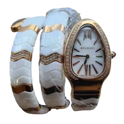 Bvlgari Serpenti тройной виток 35 мм с белым циферблатом