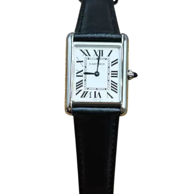 Cartier Tank 24 мм, белый циферблат, кожаный ремешок