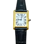 Cartier Tank 31 мм, жёлтое покрытие, белый циферблат, чёрный ремешок