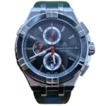 Maurice Lacroix Chronograph 44 мм с чёрным циферблатом и зелёным кожаным ремешком