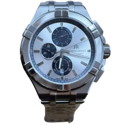 Maurice Lacroix Chronograph 44 мм на стальном браслете с белым циферблатом