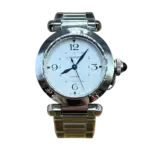 Pasha de Cartier 35 мм, белый циферблат и стальной браслет