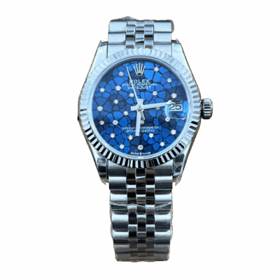 Rolex DateJust 31 мм, синий цветочный циферблат