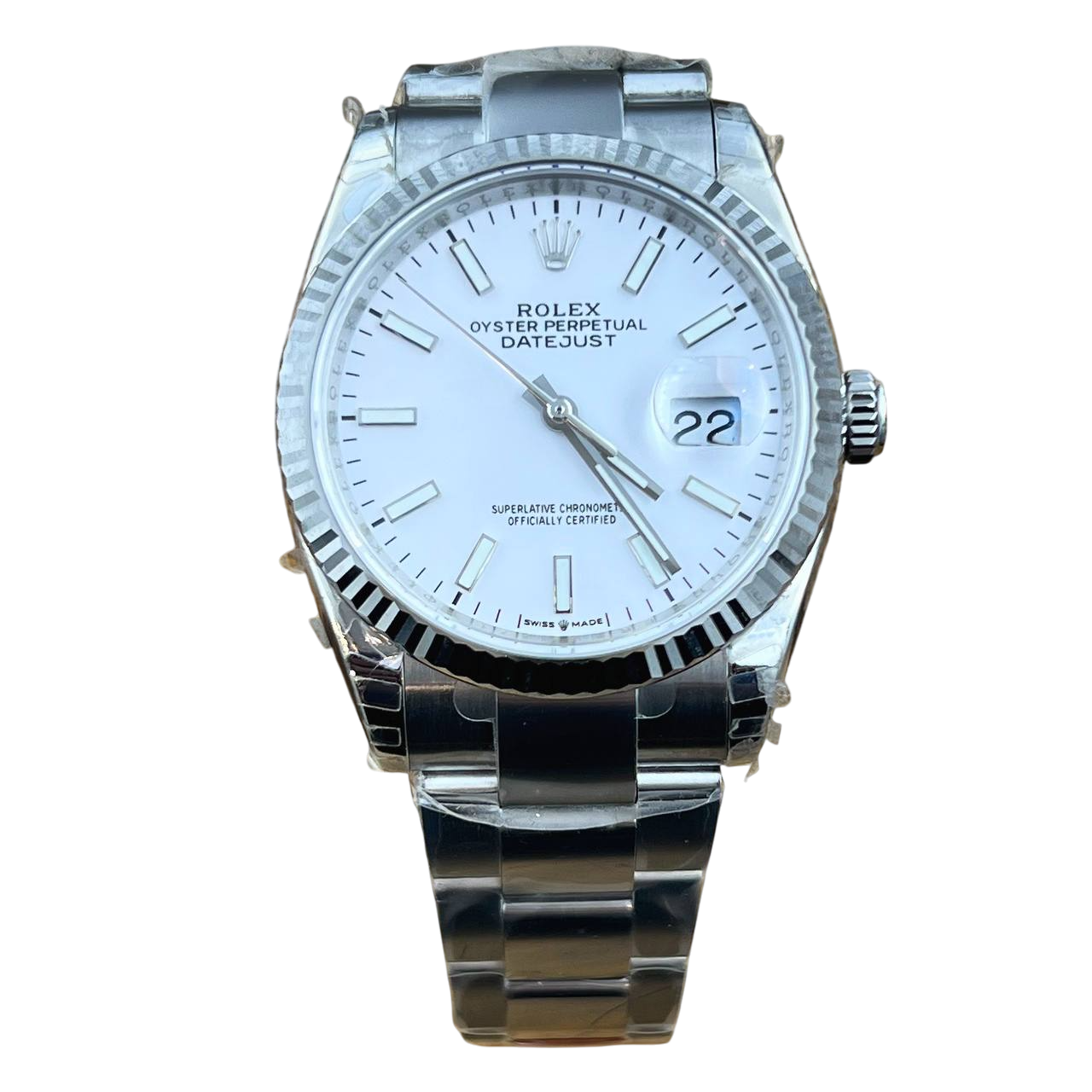 Rolex DateJust 36 мм, белый циферблат и стальной браслет Oyster