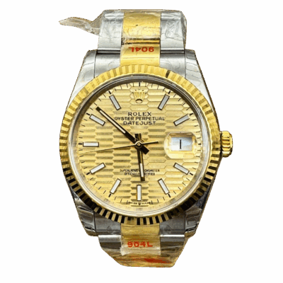 Rolex DateJust 36 мм, золотой циферблат с геометрическим узором и браслет Jubilee из стали и золота