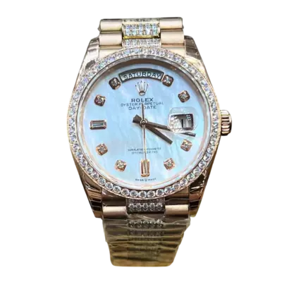 Rolex Day-Date 36 мм, перламутровый циферблат, кристаллы Swarovski